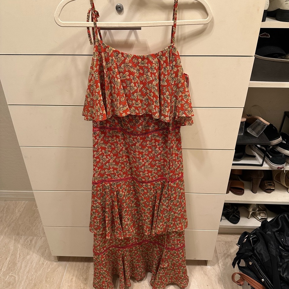 Floral Tiered Red Dress